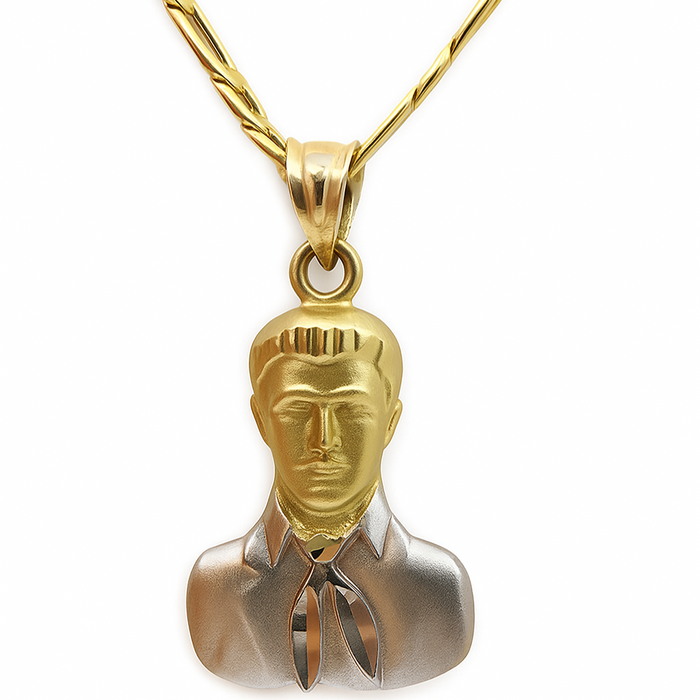14K Gold Jesus Malverde Pendant with Necklace (Two Tone) Real Solid Gold