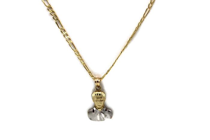 14K Gold Jesus Malverde Pendant with Necklace (Two Tone) Real Solid Gold