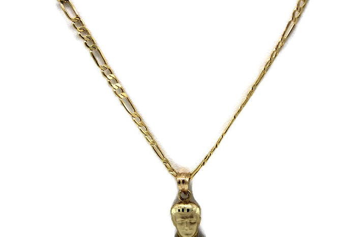 14K Gold Jesus Malverde Pendant with Necklace (Two Tone) Real Solid Gold