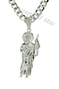 24K White Gold Filled St Jude Pendant with 26" Necklace - San Judas Oro Laminado Blanco con Cadena