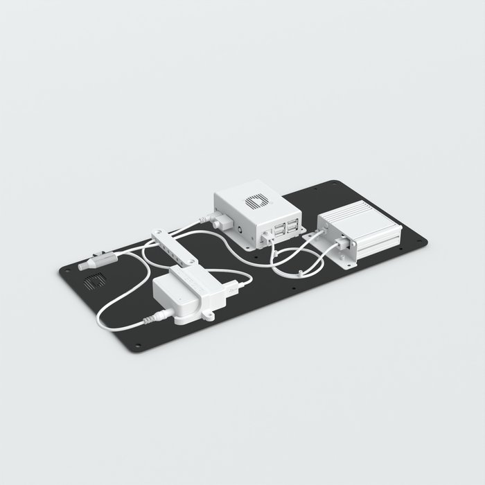 390mm populated aluminium electronics mounting tray for retail display installations