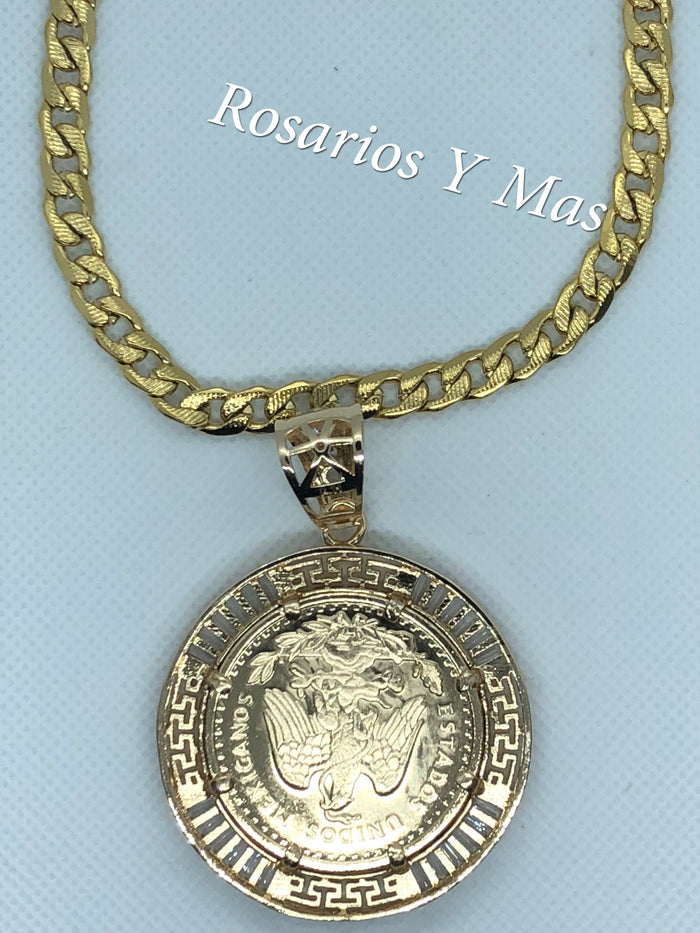 50 Pesos and Mexican Eagle Centenario with 26" Necklace (24K Gold Filled)