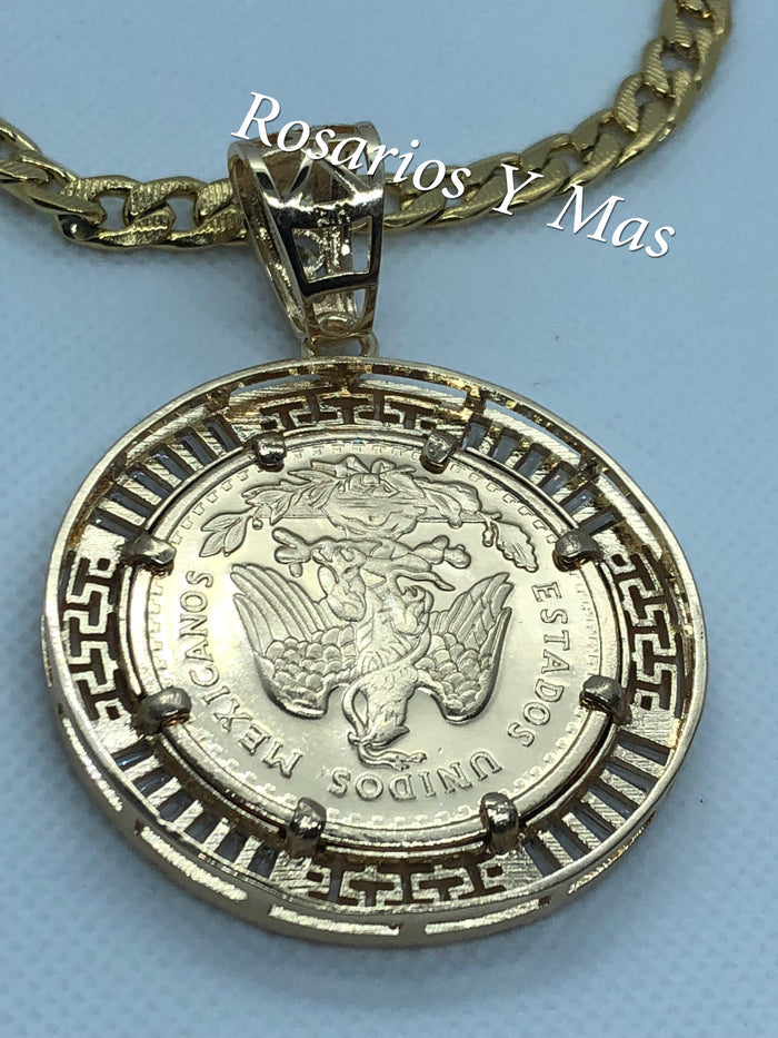 50 Pesos and Mexican Eagle Centenario with 26" Necklace (24K Gold Filled)