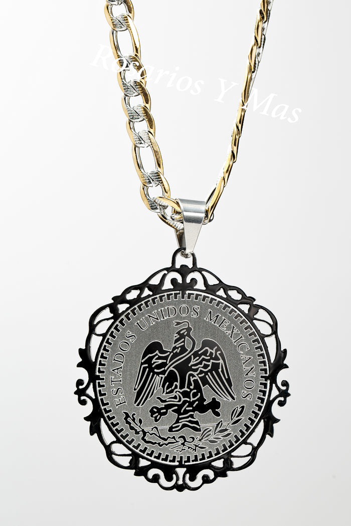 50 Pesos and Mexican Eagle Centenario with 26" Necklace (24K White Gold Filled)