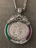 50 Pesos and Mexican Eagle Centenario with 26" Necklace (24K White Gold Plated)