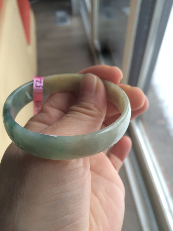 52.3mm certified jadeite jade bangle green/yellow thin style small hand L14-3899