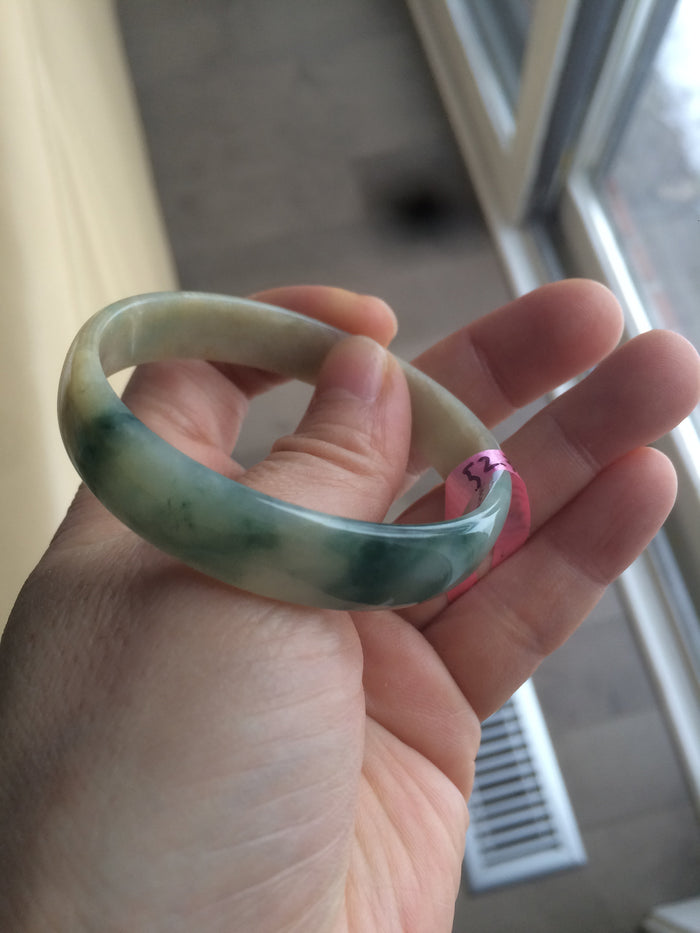 52.3mm certified jadeite jade bangle green/yellow thin style small hand L14-3899