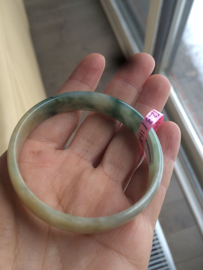 52.3mm certified jadeite jade bangle green/yellow thin style small hand L14-3899