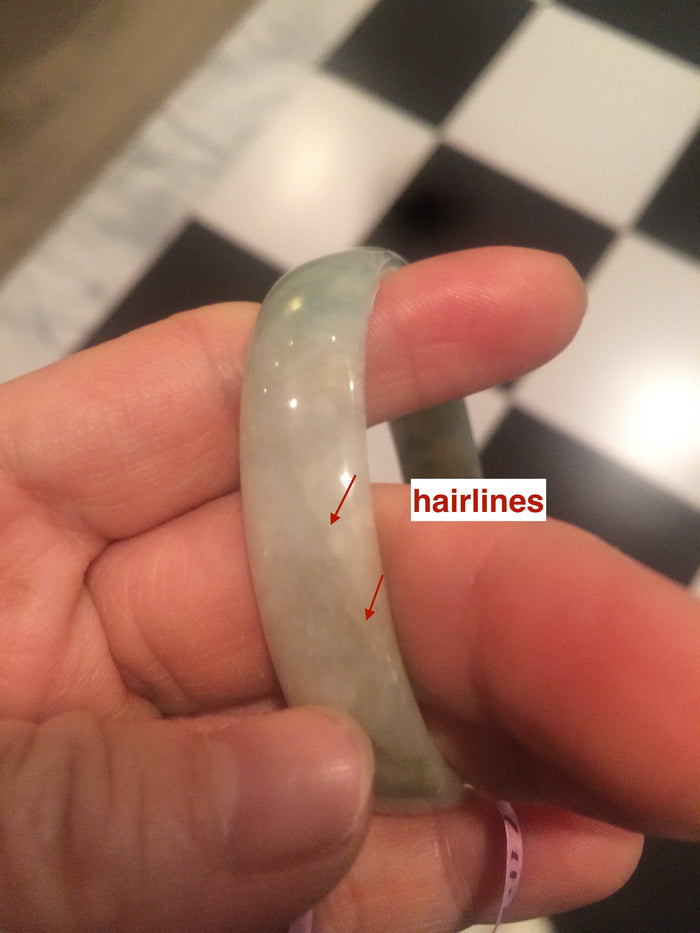 52.3mm certified jadeite jade bangle green/yellow thin style small hand L14-3899