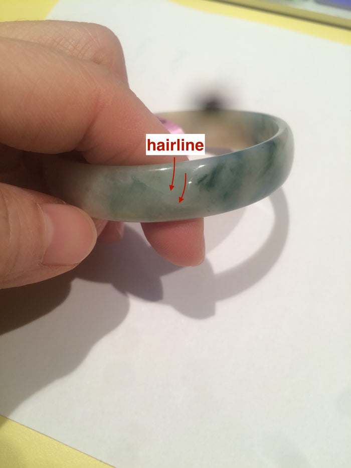 52.3mm certified jadeite jade bangle green/yellow thin style small hand L14-3899