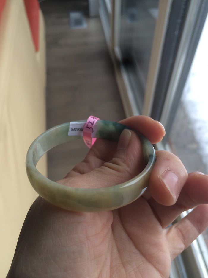 52.3mm certified jadeite jade bangle green/yellow thin style small hand L14-3899