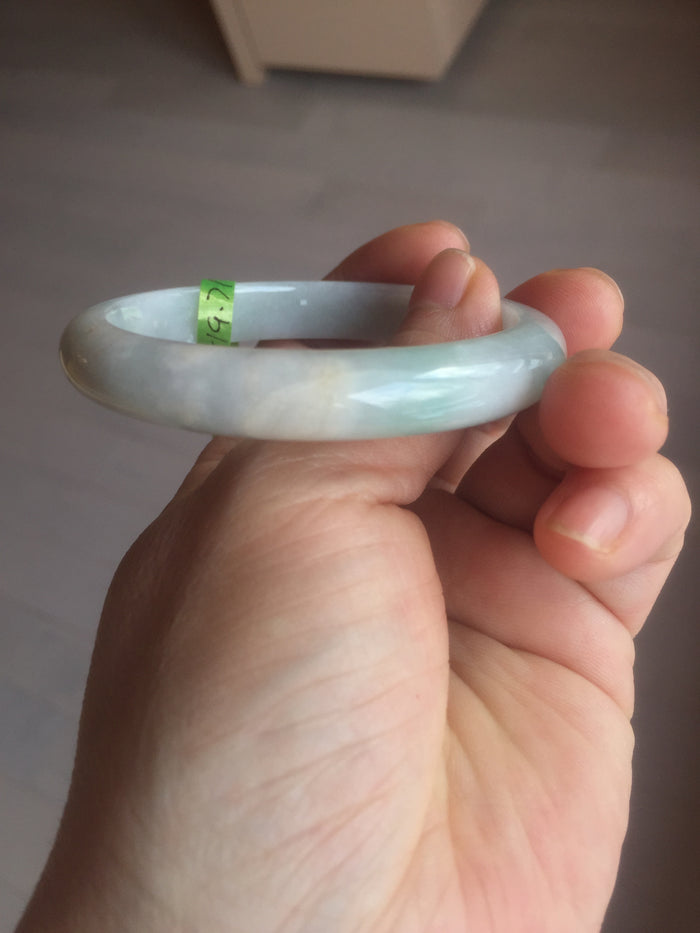 53.4mm 100% natural Type A green/white jadeite jade bangle G73