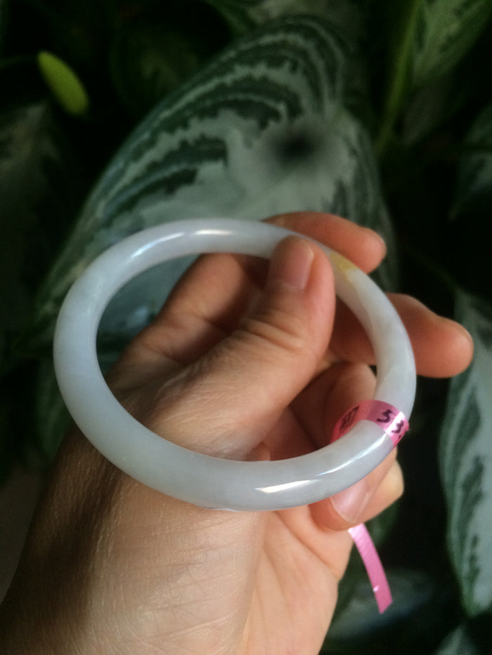 53.7mm certificated Type A 100% Natural white round cut Jadeite Jade bangle Z49-3437