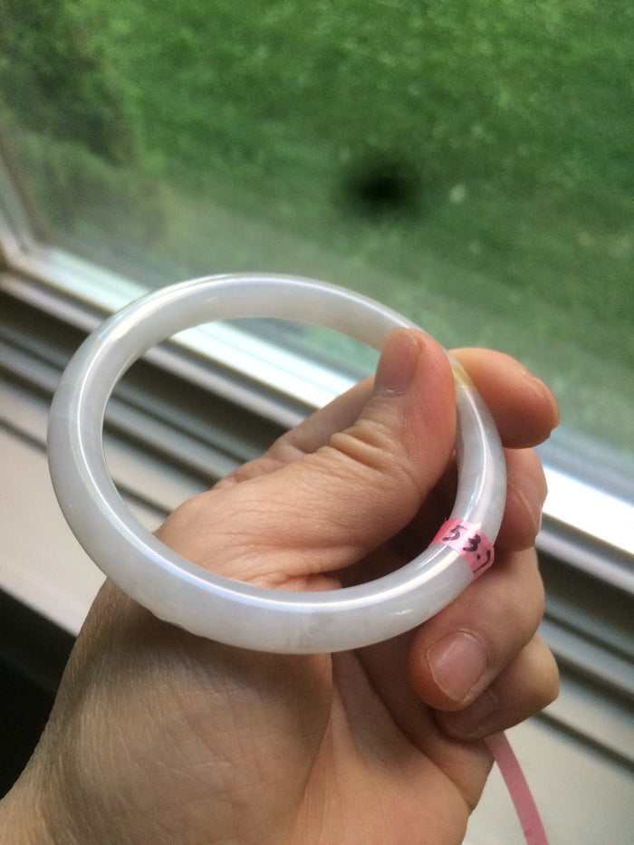 53.7mm certificated Type A 100% Natural white round cut Jadeite Jade bangle Z49-3437