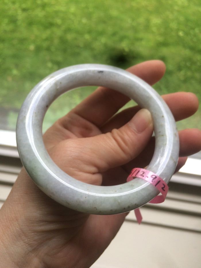 56.6mm 100% natural light green/white chubby round cut jadeite jade bangle L65