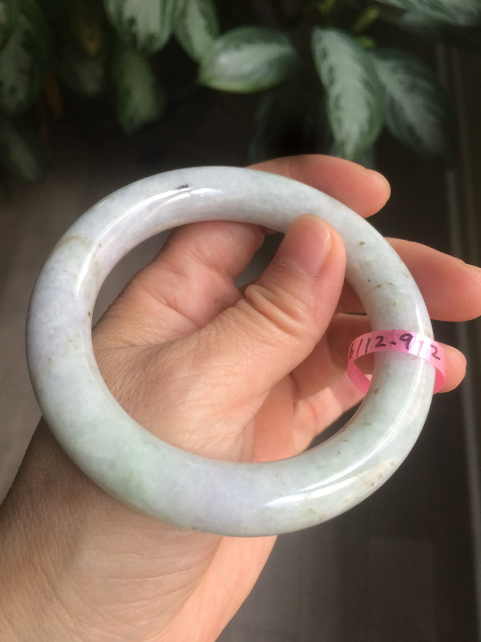56.6mm 100% natural light green/white chubby round cut jadeite jade bangle L65