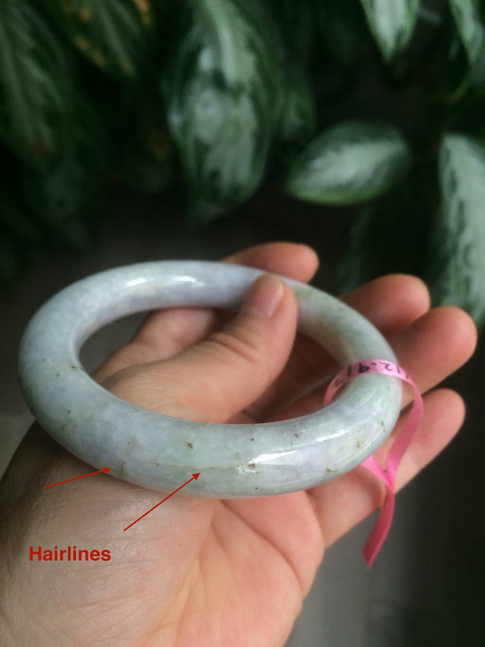 56.6mm 100% natural light green/white chubby round cut jadeite jade bangle L65
