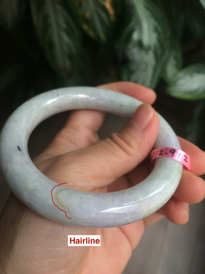 56.6mm 100% natural light green/white chubby round cut jadeite jade bangle L65