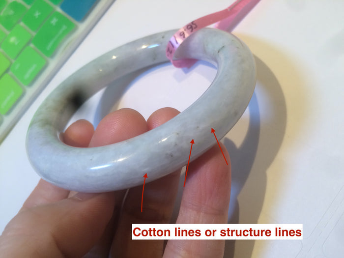 56.6mm 100% natural light green/white chubby round cut jadeite jade bangle L65