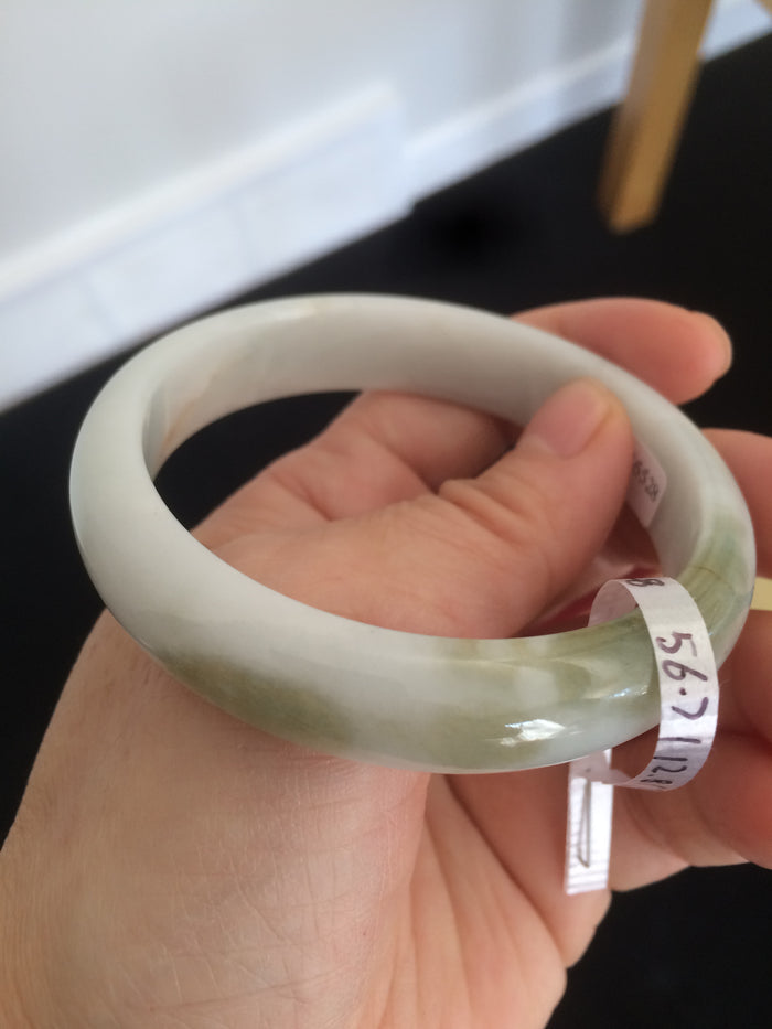 56.7mm Certified Type A 100% Natural light green Jadeite Jade bangle N7-6528