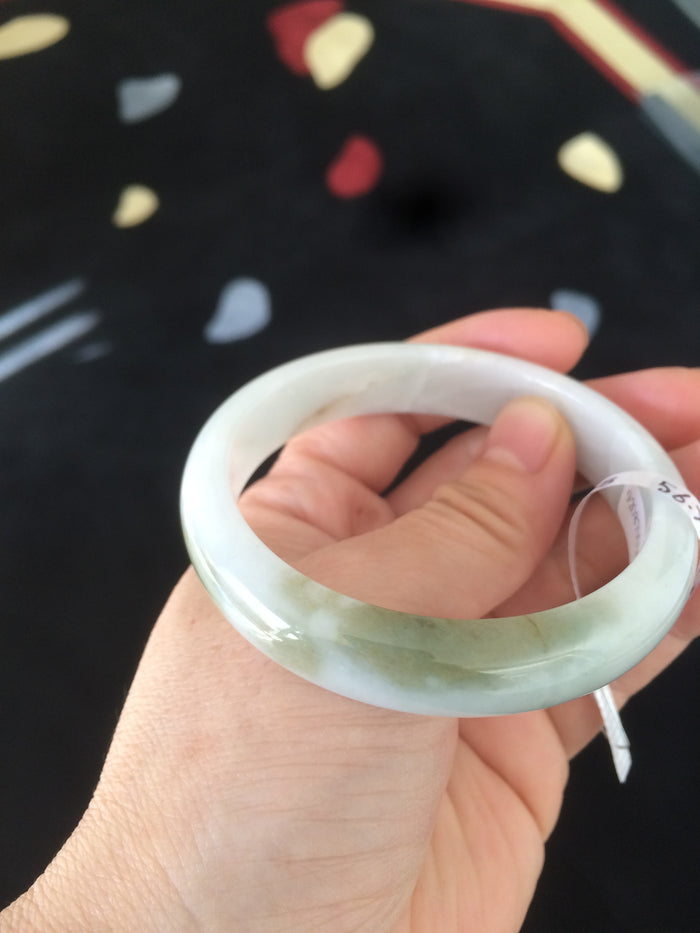 56.7mm Certified Type A 100% Natural light green Jadeite Jade bangle N7-6528