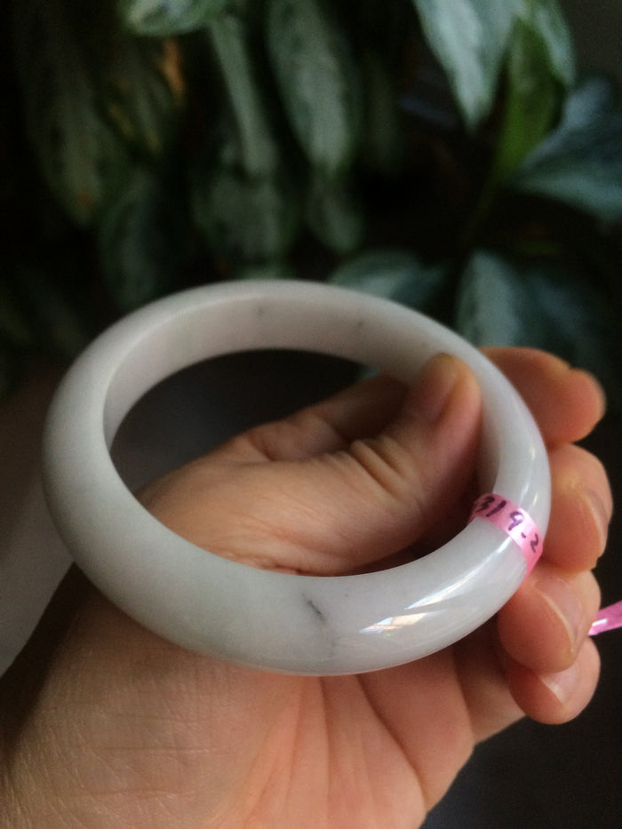 56.8mm certified type A 100% Natural white/light green jadeite jade bangle B75-9276
