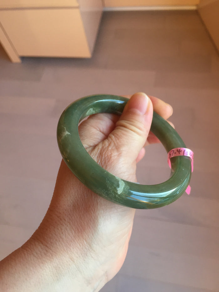 57.4mm 100% natural certified dark green/gray nephrite jade bangle HF69-6454
