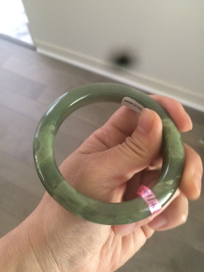 57.4mm 100% natural certified dark green/gray nephrite jade bangle HF69-6454