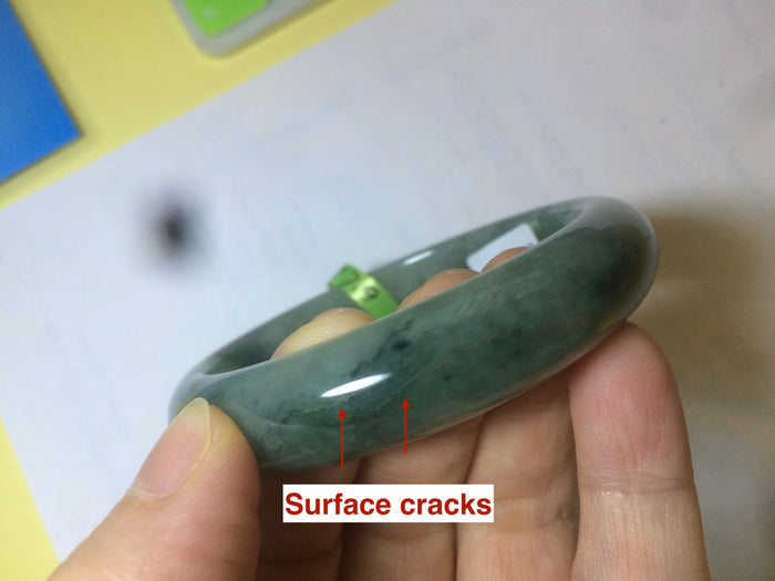 57.5mm Certified Type A 100% Natural green/gray Jadeite Jade bangle Q22-8672