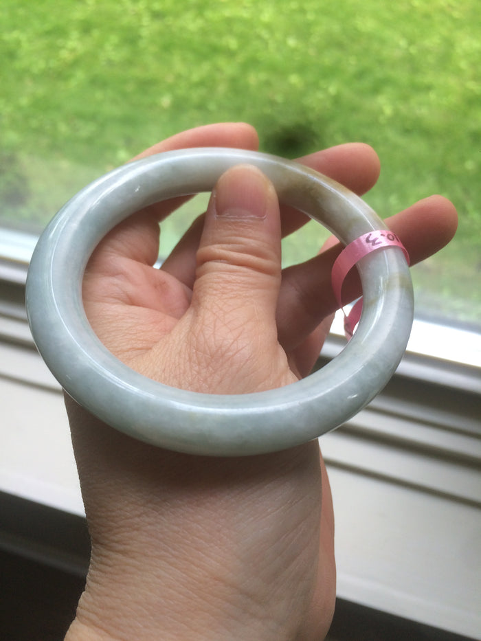 58mm 100% natural light green/brown round cut jadeite jade bangle L64
