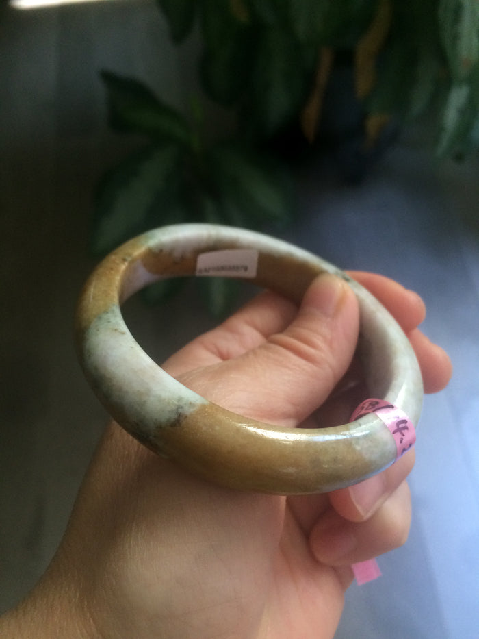 58mm Certified 100% natural Type A yellow/brown/purple jadeite jade bangle A44-3379