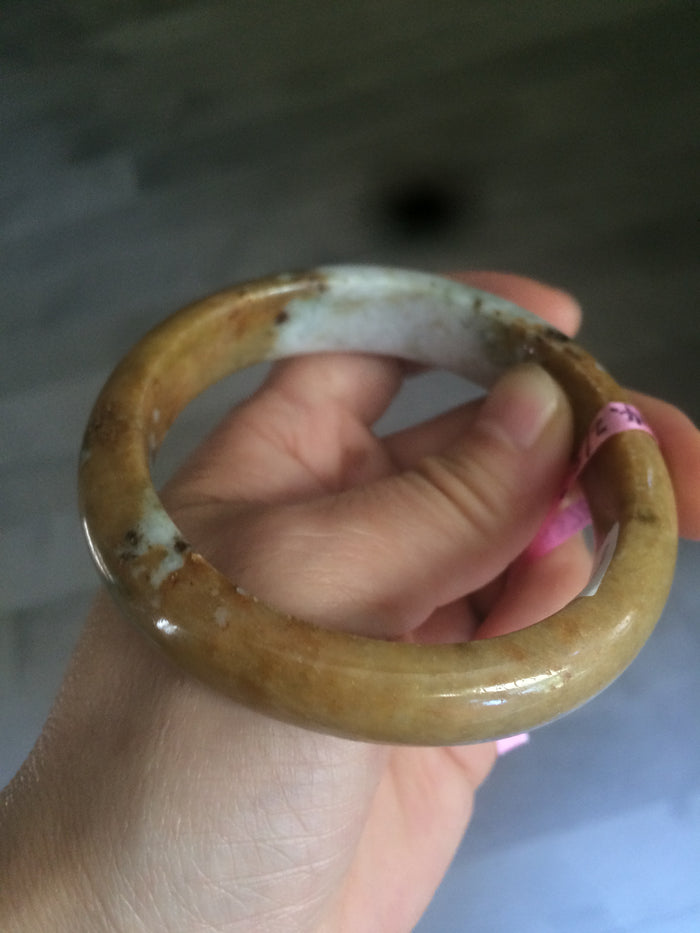 58mm Certified 100% natural Type A yellow/brown/purple jadeite jade bangle A44-3379