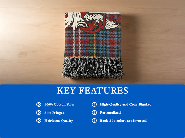 Features of the Adamson Scottish woven blanket in 100% premium cotton yarn