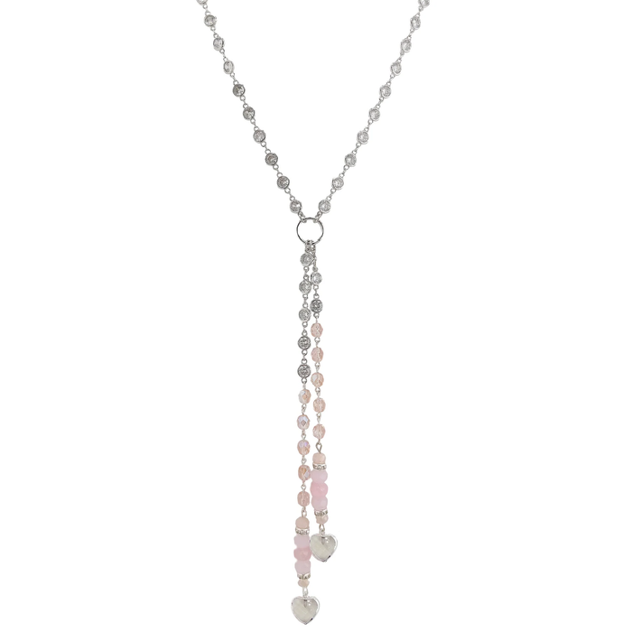 Alessia love Lisa necklace featuring Amazonite and Quartz heart gemstone drops on a delicate chain.
