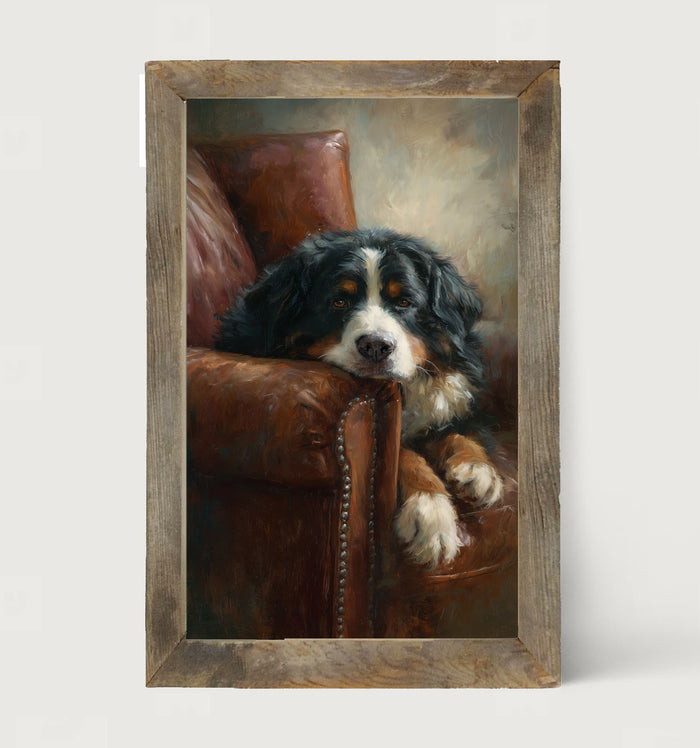 Armchair with Bernese Mountain Dog - Framed Art