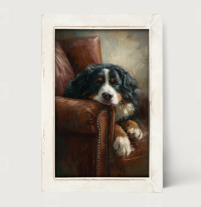 Armchair with Bernese Mountain Dog - Framed Art