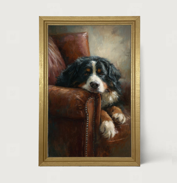 Armchair with Bernese Mountain Dog - Framed Art
