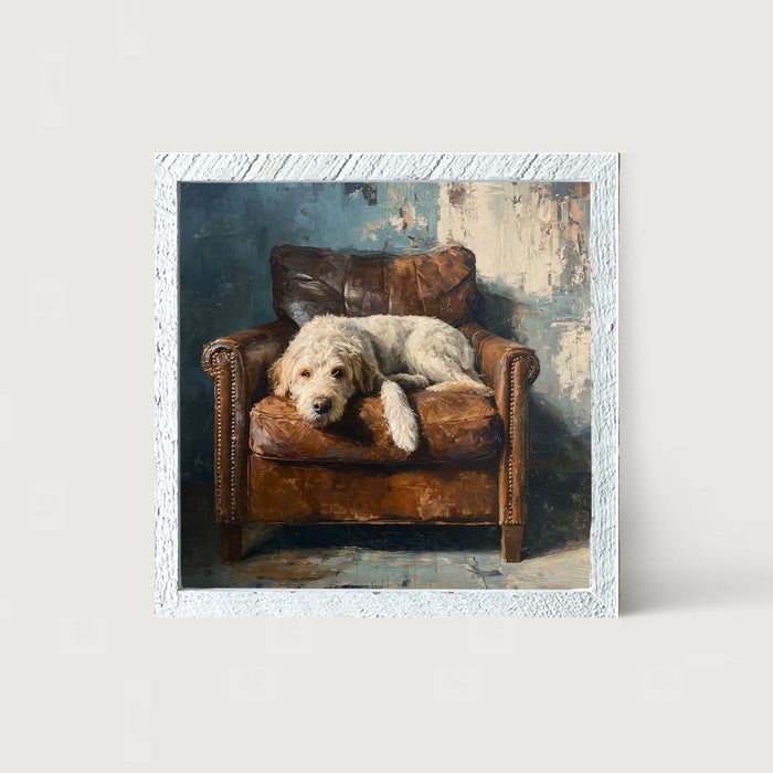 Armchair with Resting Labradoodle - Framed Art