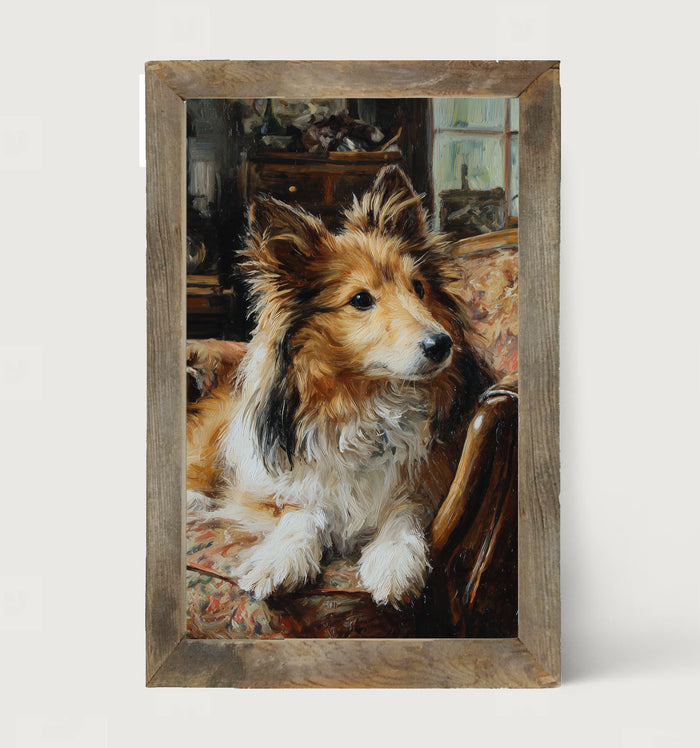 Armchair with Shetland Sheepdog - Framed Art