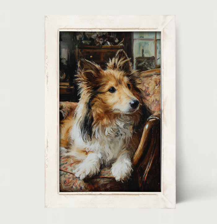 Armchair with Shetland Sheepdog - Framed Art