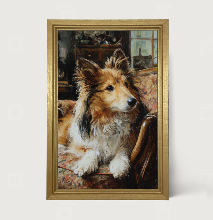 Armchair with Shetland Sheepdog - Framed Art