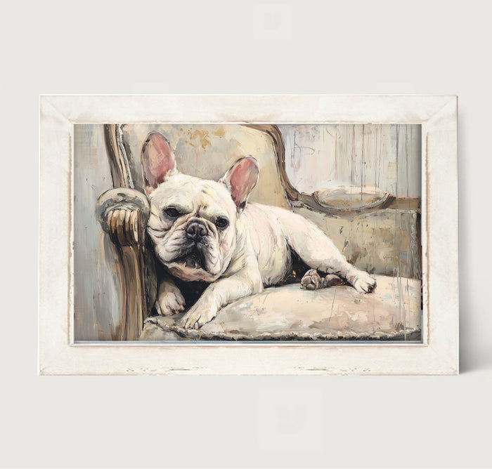 Armchair with White French Bulldog - Framed Art