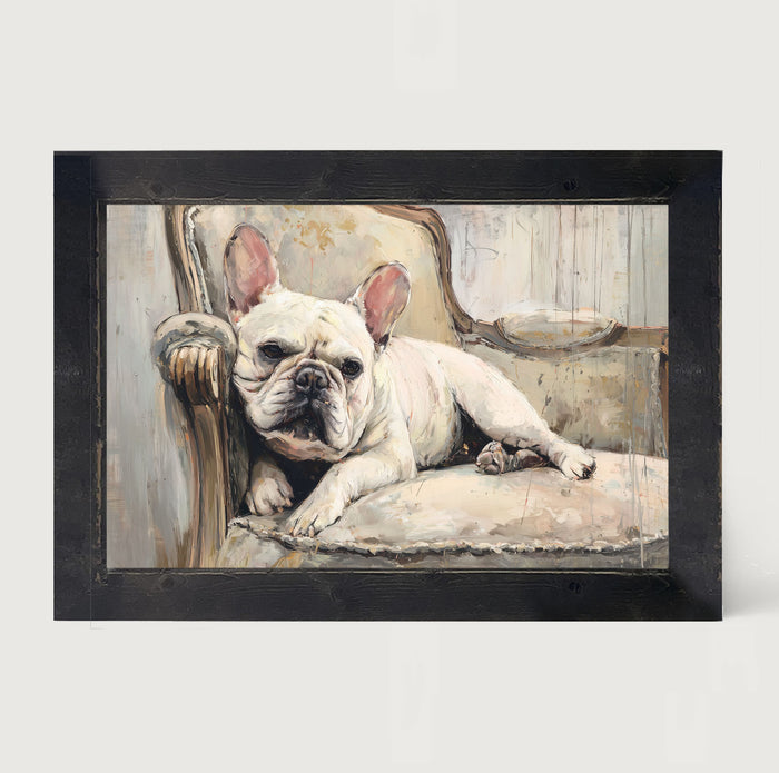 Armchair with White French Bulldog - Framed Art