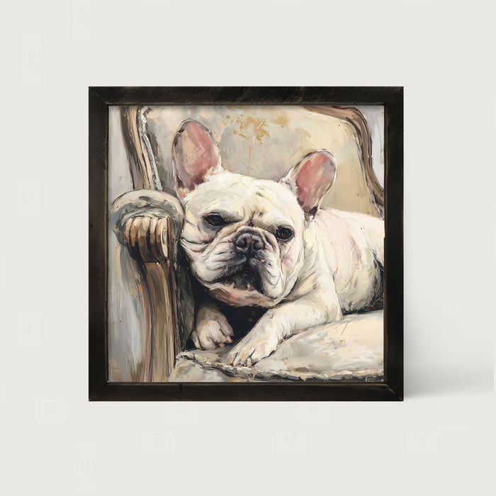 Armchair with White French Bulldog - Framed Art