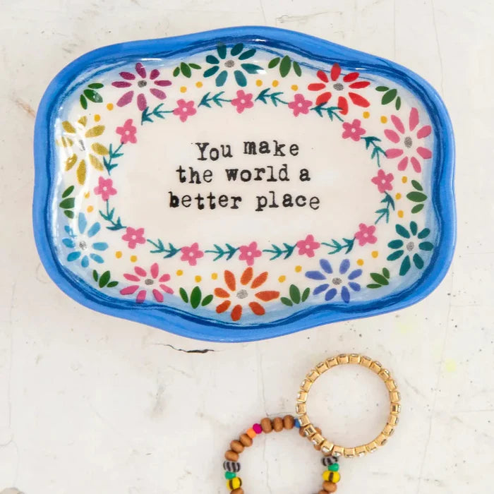 Natural Life artisan trinket dish tray with colorful, decorative design and ceramic finish, perfect for jewelry or small accessories.