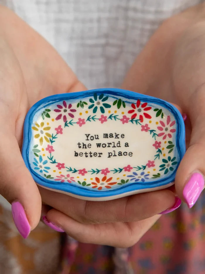 Natural Life artisan trinket dish tray with colorful, decorative design, perfect for jewelry and small accessories.