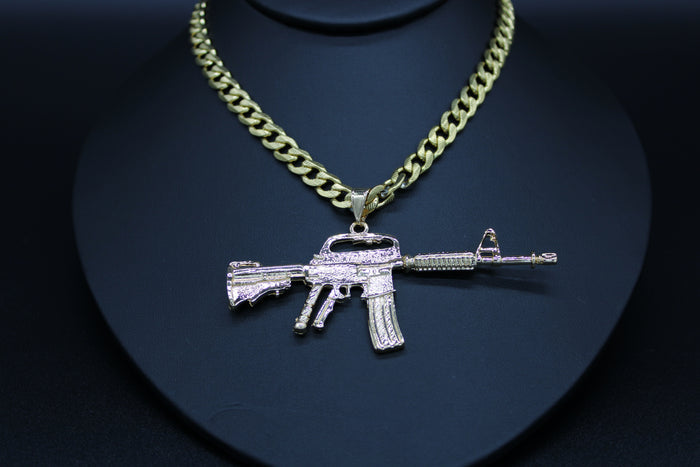 Assault Riffle with 26"Necklace (24K Gold Plated)