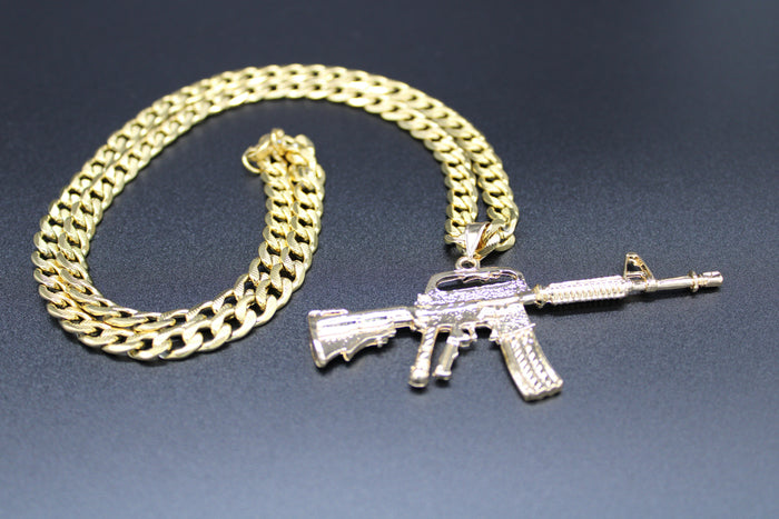 Assault Riffle with 26"Necklace (24K Gold Plated)