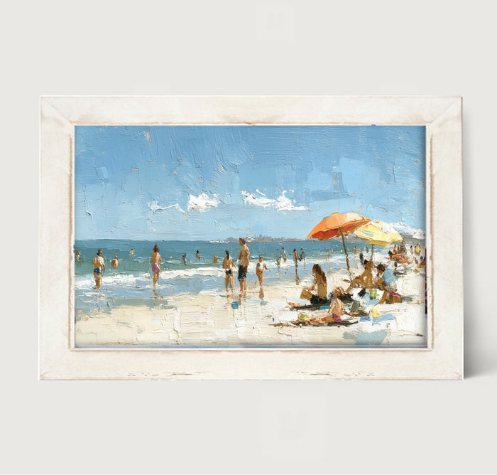 Beach Time - Orange Umbrella - Framed Art