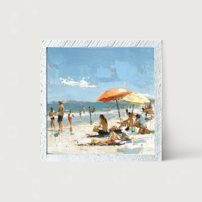 Beach Time - Orange Umbrella - Framed Art